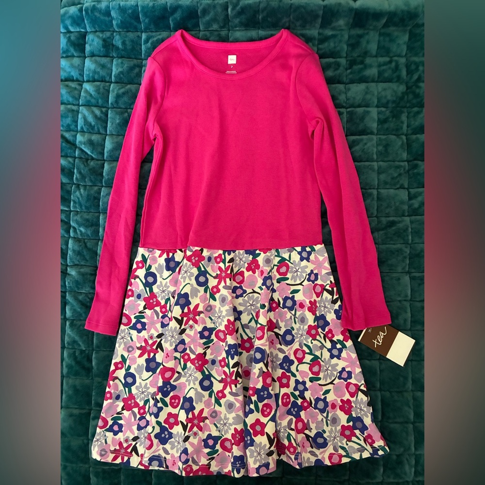 Girls Tea Collection Knit Pink Abstract Floral Dress size 7 NWT